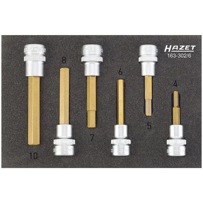 Hazet 163-302/6 Sæt for indsættelser - Sekskantprofil, 3/8 tommer Hazet 163-302/6 Sæt for indsættelser - Sekskantprofil, 3/8 tommer