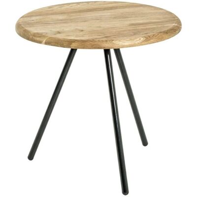 Haku Moebel Bijzettafel - 40x40cm Massief Eikenhout - Zwart Metalen Onderstel Haku Moebel Bijzettafel - 40x40cm Massief Eikenhout - Zwart Metalen Onderstel