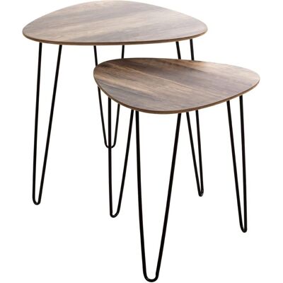 Ensemble de Tables d'Appoint en Chêne Foncé et Métal Noir - 40/48cm Ensemble de Tables d'Appoint en Chêne Foncé et Métal Noir - 40/48cm