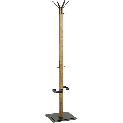Wieszak z Drewna Litego - 6 Wieszaki - Dąb i Czarny - 40x180 cm - Wieszak Wieszak z Drewna Litego - 6 Wieszaki - Dąb i Czarny - 40x180 cm - Wieszak