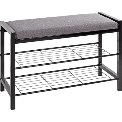 Seduta e porta scarpe in metallo nero e tessuto grigio Haku 54544 - 75cm Seduta e porta scarpe in metallo nero e tessuto grigio Haku 54544 - 75cm
