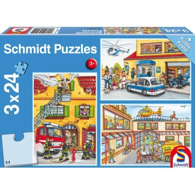 Set de Puzzle Pompiers et Police Schmidt - 3x48 Pièces Set de Puzzle Pompiers et Police Schmidt - 3x48 Pièces