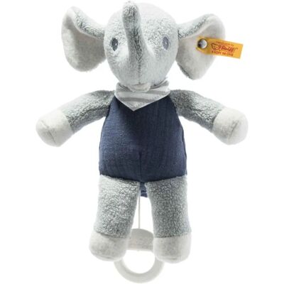 Steiff Bio-Baumwolle Elliot Elefant Spieluhr - 22cm Blau Steiff Bio-Baumwolle Elliot Elefant Spieluhr - 22cm Blau