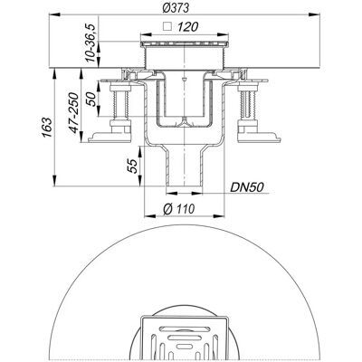 Dallmer Bodenablauf DallDrain Select senkr., DN50/DN 100, 120x120mm Dallmer Bodenablauf DallDrain Select senkr., DN50/DN 100, 120x120mm