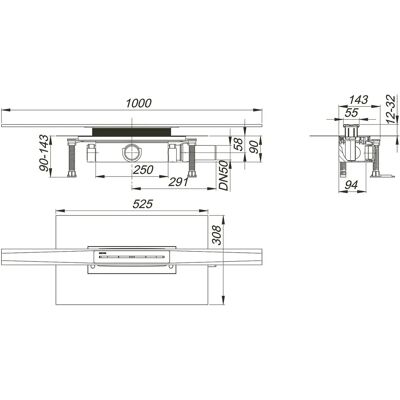 Dallmer CeraFloor Pure Duschrinnen-Set - Quergefälle, 100cm, DN 50 Dallmer CeraFloor Pure Duschrinnen-Set - Quergefälle, 100cm, DN 50
