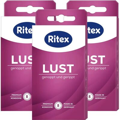 Ritex LUST Prezerwatywy - 24 szt, Żebrowane i z wypustkami, Made in Germany Ritex LUST Prezerwatywy - 24 szt, Żebrowane i z wypustkami, Made in Germany
