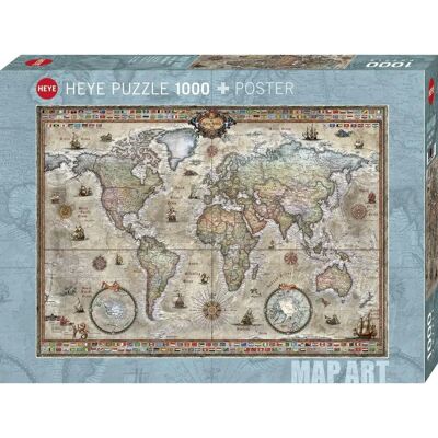 Puzzle Carte du Monde Rétro Heye 1000 Pièces - Publicité Puzzle Carte du Monde Rétro Heye 1000 Pièces - Publicité