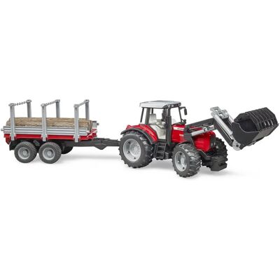 BRUDER Massey Ferguson Traktor - Model Samochodu z Ładowaczem i Przyczepą - 3 Kłody Drzew BRUDER Massey Ferguson Traktor - Model Samochodu z Ładowaczem i Przyczepą - 3 Kłody Drzew