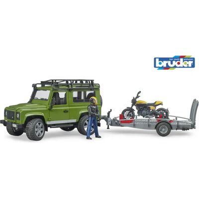 Bruder Land Rover Defender con Rimorchio & Ducati - Veicolo da Gioco Bruder Land Rover Defender con Rimorchio & Ducati - Veicolo da Gioco