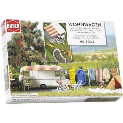Busch BUS6023 Caravan- und Pitcheszene - komplett mit Zubehör HO 1:87 - Modellszene Busch BUS6023 Caravan- und Pitcheszene - komplett mit Zubehör HO 1:87 - Modellszene