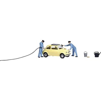 Busch Fiat 500 Fuel Station H0 Model Kit - Model Train Accessory Busch Fiat 500 Fuel Station H0 Model Kit - Model Train Accessory