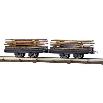 Vagoni Busch per treni in miniatura - Due vagoni con carico di assi - Compatibili con H0f Vagoni Busch per treni in miniatura - Due vagoni con carico di assi - Compatibili con H0f