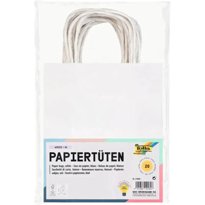 Folia Paper - Sacs en papier kraft avec poignée 110g/m² 18x21x8cm Blanc Lot de 20 Folia Paper - Sacs en papier kraft avec poignée 110g/m² 18x21x8cm Blanc Lot de 20