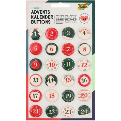 Boutons Folia pour calendrier de l'Avent - 24 pièces - Motifs de Noël - Publicité Boutons Folia pour calendrier de l'Avent - 24 pièces - Motifs de Noël - Publicité
