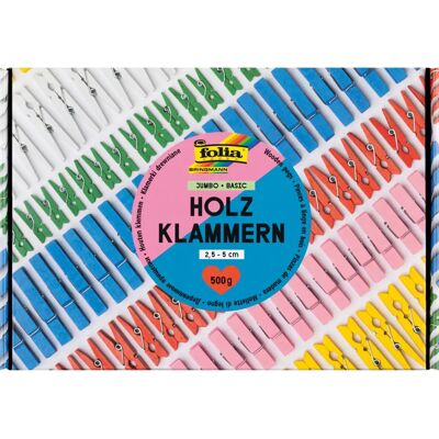 FOLIA Jumbobox basique Pinces en bois 500 g FOLIA Jumbobox basique Pinces en bois 500 g