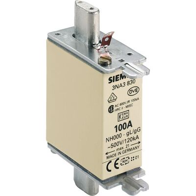 Siemens 3NA3830 Enlace de fusible NH 500V Tamaño 000 100A - Fusible Siemens 3NA3830 Enlace de fusible NH 500V Tamaño 000 100A - Fusible