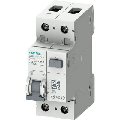 Siemens Modell 5SU13567KK16 - 2-poliger FI/LS-Schalter 16A 30mA Siemens Modell 5SU13567KK16 - 2-poliger FI/LS-Schalter 16A 30mA