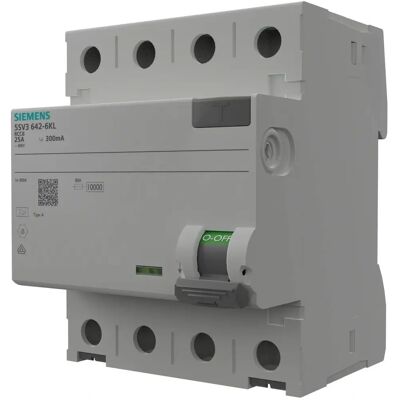 Siemens Modell 5SV3642-6KL 4P RCCB 25A 300mA Typ A - Fehlerstromschutzschalter Siemens Modell 5SV3642-6KL 4P RCCB 25A 300mA Typ A - Fehlerstromschutzschalter