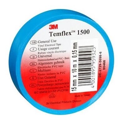 3M Temflex 165 - Blaues Isolierband 15mm x 10m 3M Temflex 165 - Blaues Isolierband 15mm x 10m