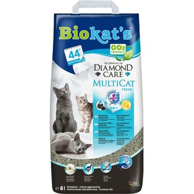 Litière pour chat Biokat's Diamond Care MultiCat - Contrôle efficace des odeurs, 8L Litière pour chat Biokat's Diamond Care MultiCat - Contrôle efficace des odeurs, 8L