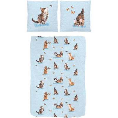 viva domo Baumwolle Bettwäsche - Kätzchen Motiv, Hellblau viva domo Baumwolle Bettwäsche - Kätzchen Motiv, Hellblau