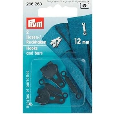 Prym Model 12mm Fasteners - Metal Hooks and Bars for Trousers and Skirts Prym Model 12mm Fasteners - Metal Hooks and Bars for Trousers and Skirts