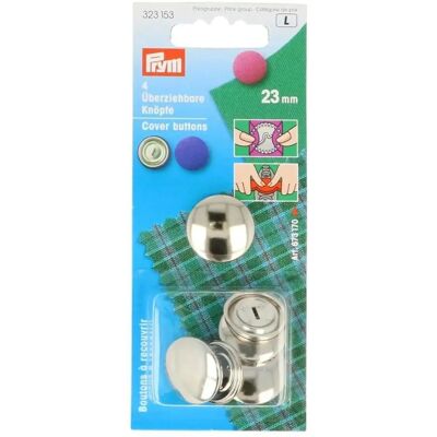 Prym Metaal Cover Buttons - Zilverkleurig, Verpakking van 4 Prym Metaal Cover Buttons - Zilverkleurig, Verpakking van 4