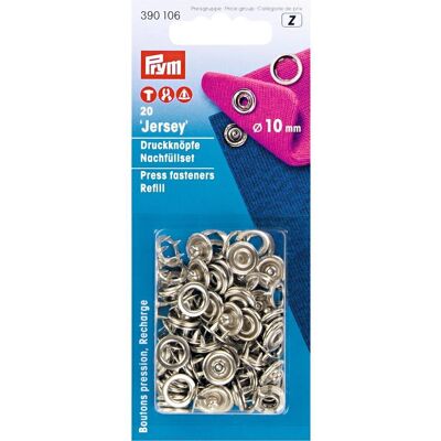 Prym 390106 Fermoir à bouton - Fixations jersey en argent inoxydable - Publicité Prym 390106 Fermoir à bouton - Fixations jersey en argent inoxydable - Publicité