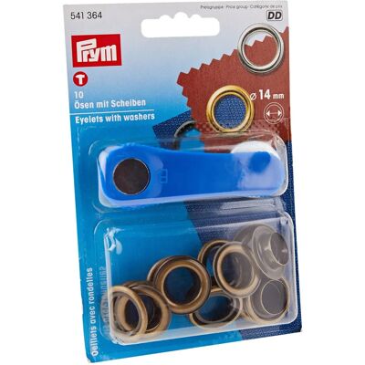 Œillets en bronze antique Prym avec anneaux et outil - 14m Œillets en bronze antique Prym avec anneaux et outil - 14m
