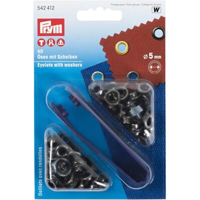 PRYM 542412 Oczka i podkładki - Mosiądz, 5,0 mm, Stary Stal PRYM 542412 Oczka i podkładki - Mosiądz, 5,0 mm, Stary Stal