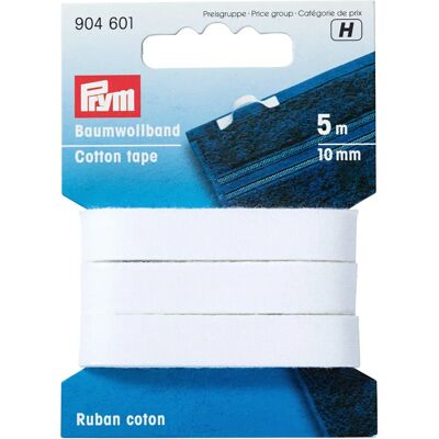 Ruban en coton Prym 10mm Blanc - Usage domestique Ruban en coton Prym 10mm Blanc - Usage domestique