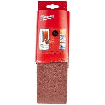 Milwaukee Slipband - Aluminiumoxid, 75x533mm, K40, 5-pack Milwaukee Slipband - Aluminiumoxid, 75x533mm, K40, 5-pack