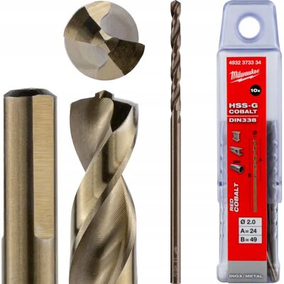 Milwaukee Modell 2,0 x 49 mm Kobalt Metallbohrer - 10 Stück Milwaukee Modell 2,0 x 49 mm Kobalt Metallbohrer - 10 Stück