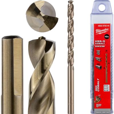 Brocas de Metal Cobalto Milwaukee 5.5x93mm - 10 piezas Brocas de Metal Cobalto Milwaukee 5.5x93mm - 10 piezas