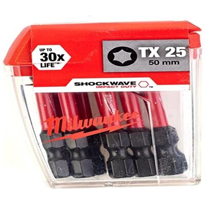 Milwaukee TX25 Impact Bits - 50mm - 10 Stuks Milwaukee TX25 Impact Bits - 50mm - 10 Stuks
