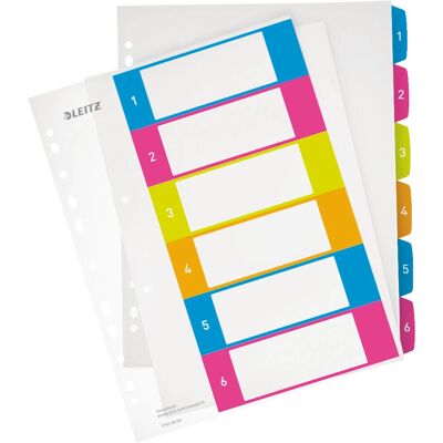 Tab di indice Leitz - Multicolore - A4 - Riutilizzabili - 6 Tab di indice Leitz - Multicolore - A4 - Riutilizzabili - 6
