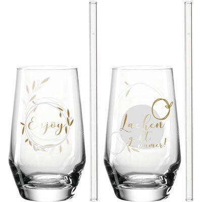 Leonardo Lachen Glas-Set - Longdrinkgläser mit Strohhalmen Leonardo Lachen Glas-Set - Longdrinkgläser mit Strohhalmen