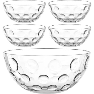 Ensemble de 5 bols LEONARDO Cucina Optic - Verre, Transparent, Ø14/28cm Ensemble de 5 bols LEONARDO Cucina Optic - Verre, Transparent, Ø14/28cm