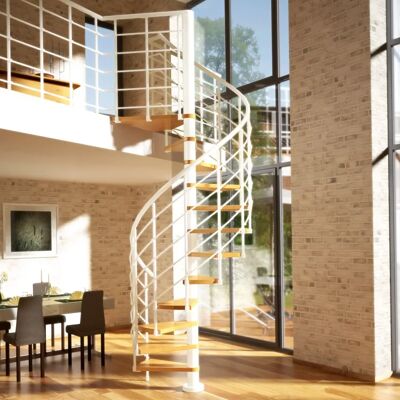 DOLLE Oslo Spindeltreppe - 14 Stufen, Ø 140cm, Braun/Weiß - Spiraltreppe DOLLE Oslo Spindeltreppe - 14 Stufen, Ø 140cm, Braun/Weiß - Spiraltreppe