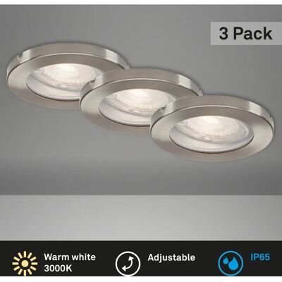 Briloner Nickel Einbauleuchten Set - IP65, 3 Stück, GU10 5W, 400 lm Briloner Nickel Einbauleuchten Set - IP65, 3 Stück, GU10 5W, 400 lm