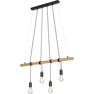 Briloner - Vintage trä och metall 4-lampans hänglampa - E27 max 25W Briloner - Vintage trä och metall 4-lampans hänglampa - E27 max 25W
