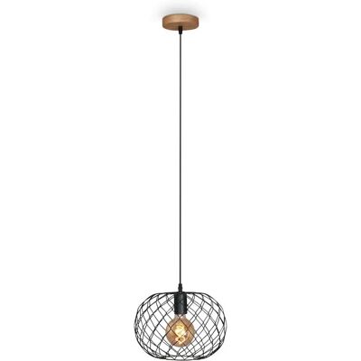 BRILO IPERBRIKO - Lampada sospensione - 30cm, 40W, Nero & Legno BRILO IPERBRIKO - Lampada sospensione - 30cm, 40W, Nero & Legno