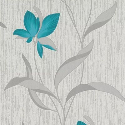Erismann Teal Floral Glitter Wallpaper - Wallpaper Erismann Teal Floral Glitter Wallpaper - Wallpaper