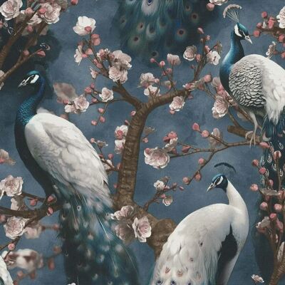 Erismann Abode Play of Light Pfau Navy Tapete - Tapeten Erismann Abode Play of Light Pfau Navy Tapete - Tapeten