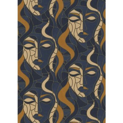 Erismann Marineblaue Gesichter Tapete - Tapete Erismann Marineblaue Gesichter Tapete - Tapete