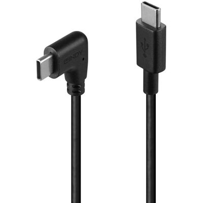 Cable USB C Lindy 32005 - 1m, Negro, Ángulo Recto Cable USB C Lindy 32005 - 1m, Negro, Ángulo Recto