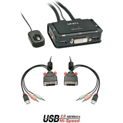 Lindy Fekete DVI KVM Switch 2 Port USB Audio Kompakt Lindy Fekete DVI KVM Switch 2 Port USB Audio Kompakt
