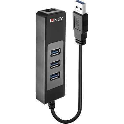 Lindy 43176 USB Hub & Ethernet-adapter - USB 3.1, Svart Lindy 43176 USB Hub & Ethernet-adapter - USB 3.1, Svart