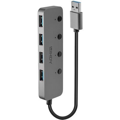 Lindy 43309 USB Hub - 4-Port USB 3.0 mit Schaltern - Grau Lindy 43309 USB Hub - 4-Port USB 3.0 mit Schaltern - Grau