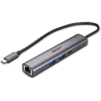 Lindy 43385 USB-C Hub & Ethernet, Grau - USB 3.2, 10 Gbps Lindy 43385 USB-C Hub & Ethernet, Grau - USB 3.2, 10 Gbps